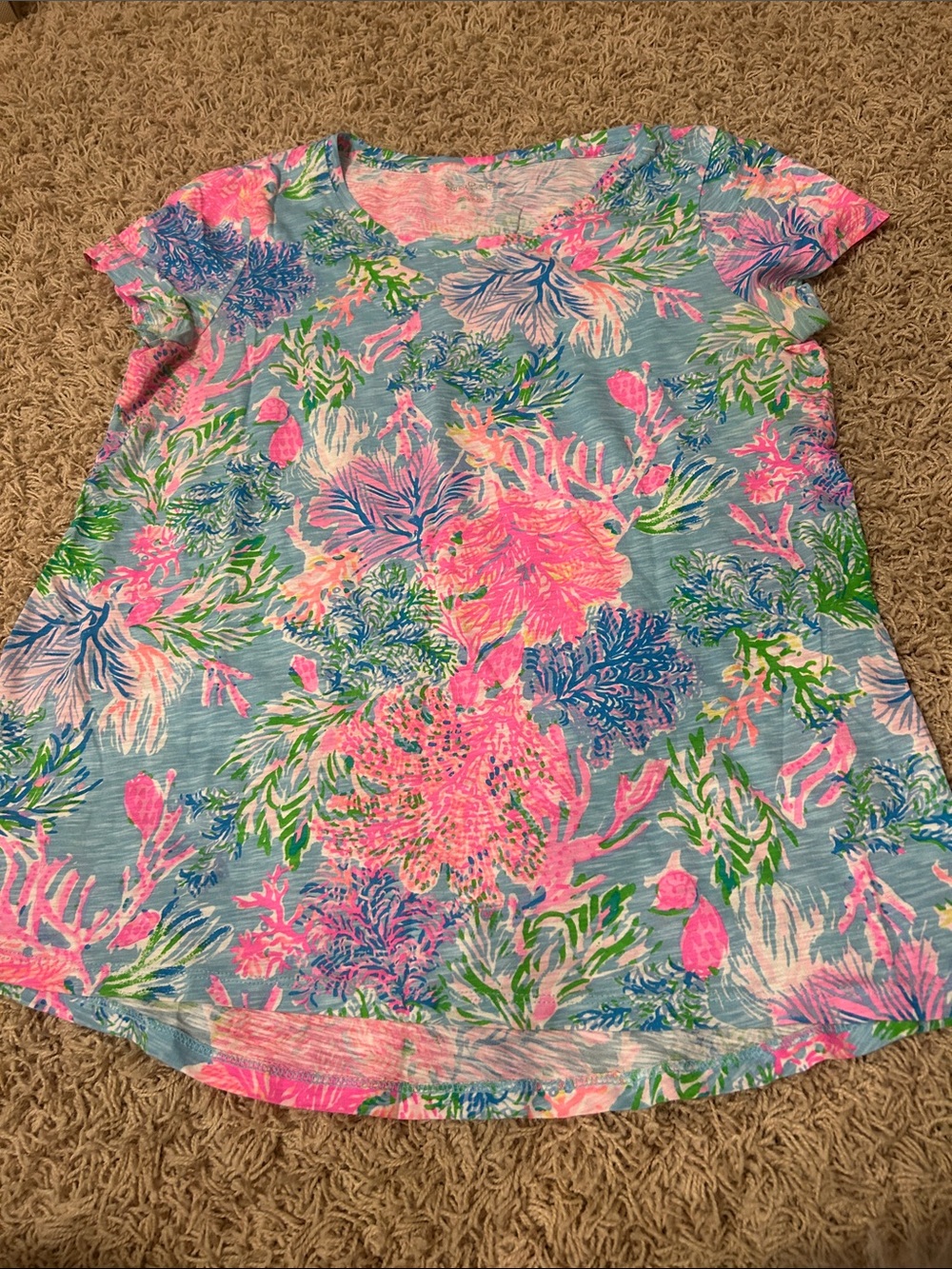 Lilly Pulitzer Short Sleeve Coral Floral Tee - Pink, Blue & Green
